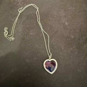 Elegant Heart Pendant Necklace with Purple Gemstone